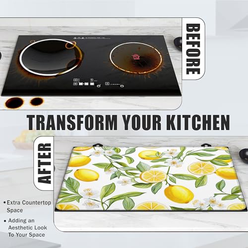 Image of Lemon Fruit Stove Top Covers for Electric Stove,White Flower Glass Top Stove Cover, Heat Resistant Range Covers for Electric Stove,Washable Countertop Mat, 28 x 20 Inch