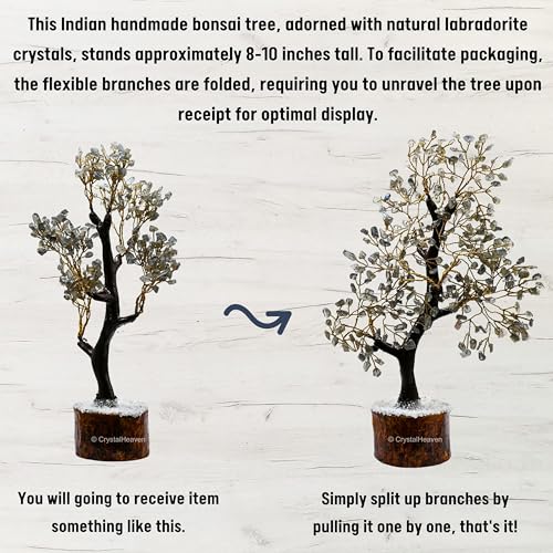 Image of Certified Labradorite Crystal Tree for Good Luck - Healing Crystals Money Tree for Wealth, Positive Energy at Home Office - Decorative Spiritual Gifts for Vastu, House Warming