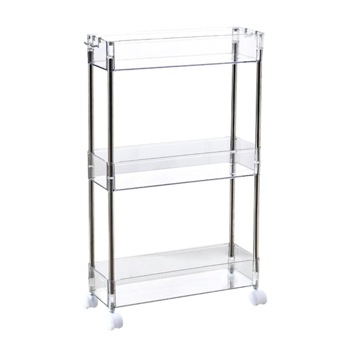 GARVALON Ripiano Carrello per Cucina a 3 Livelli con Ruote, PET Trasparente, Acciaio Inossidabile, Spazio Ampio, per Giocattoli e Balcone