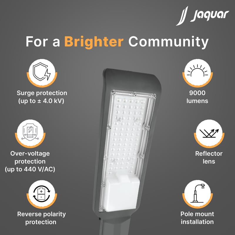 Image of Jaquar 90W LED Street Light - IP66 Waterproof Outdoor Lamp Pack of 1 | Cool White High-Brightness LED for Parking Areas, Warehouses, Backyards & Landscape Lighting | Corded Electric | 2-Year Warranty