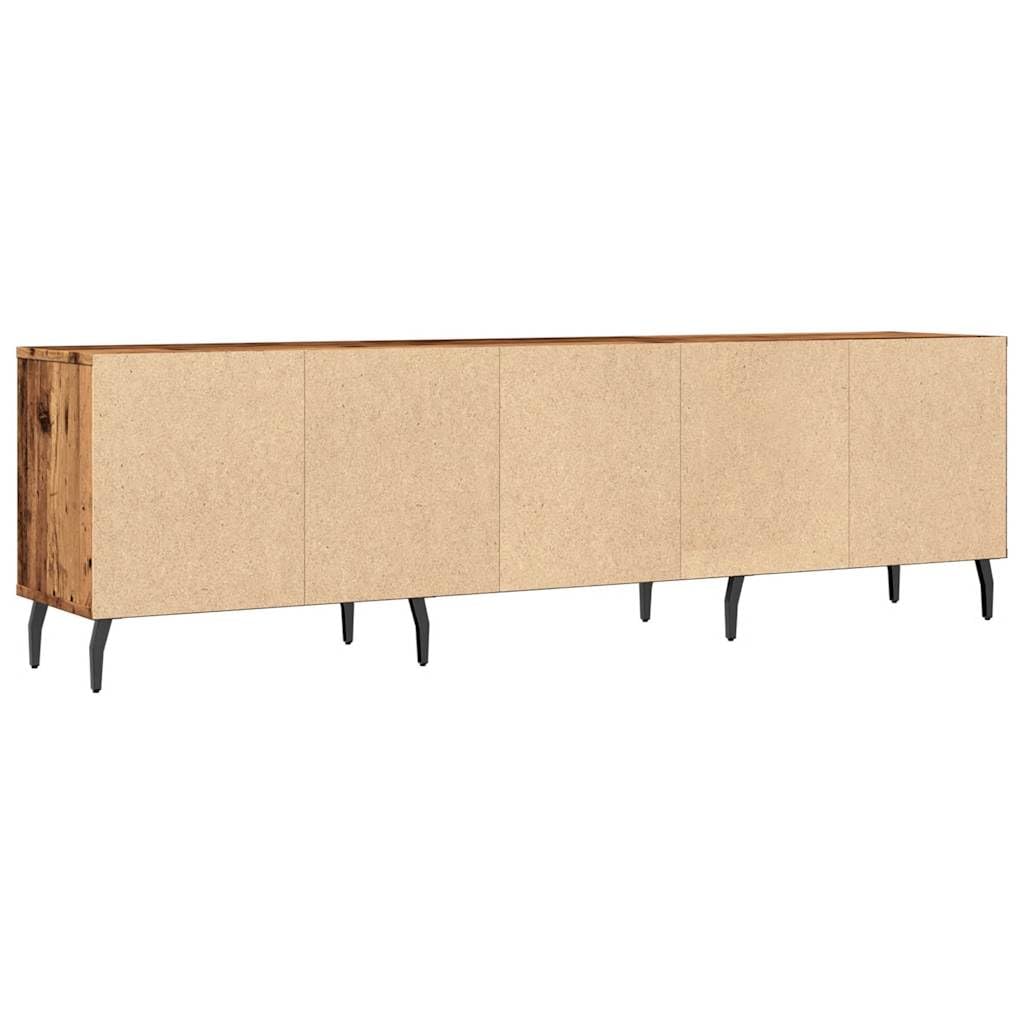 Mobile TV effetto legno anticato, 150 x 30 x 44,5 cm, con gambe in ferro, mobile basso con 6 scomparti, credenza per soggiorno, camera da letto, home theater e angolo gaming