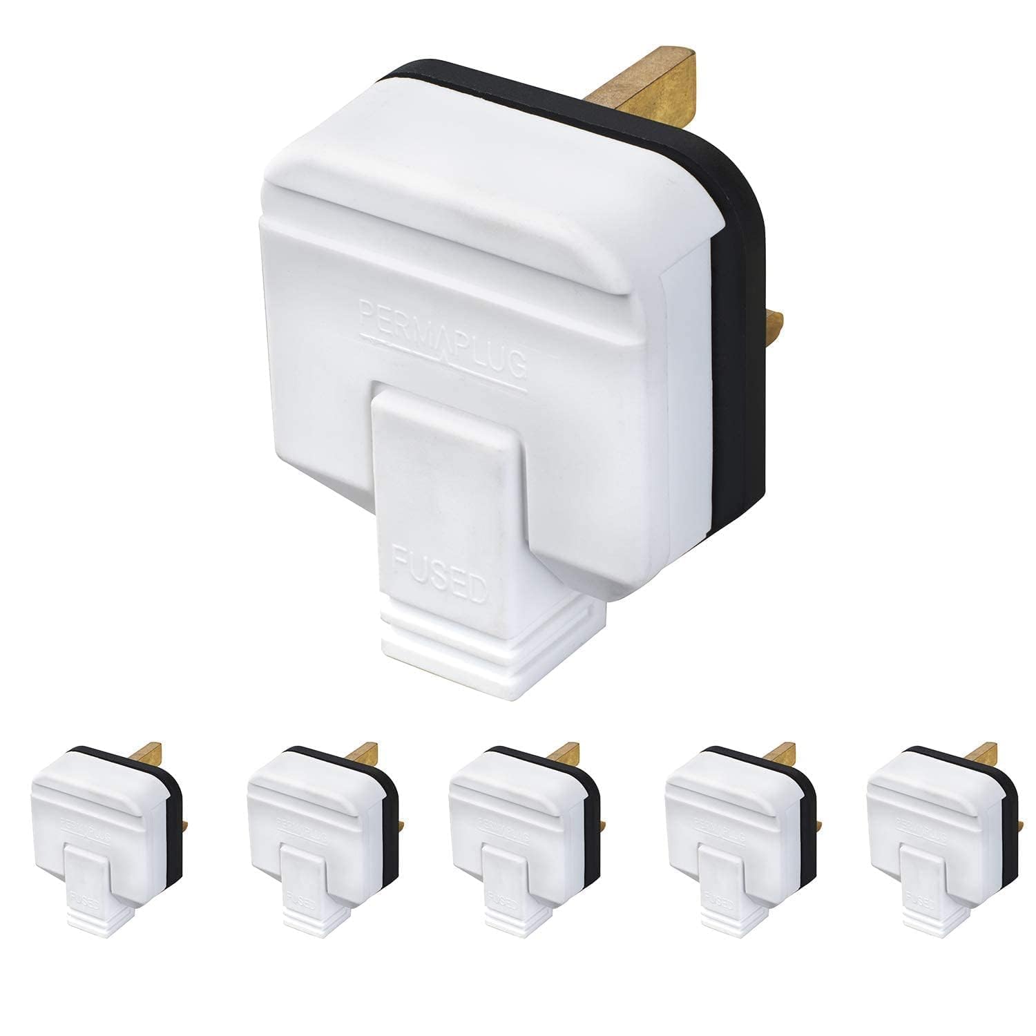 PERMAPLUG 5X BG Heavy Duty Hard Rubber Composite 3 Pin 13A Fused Plug White