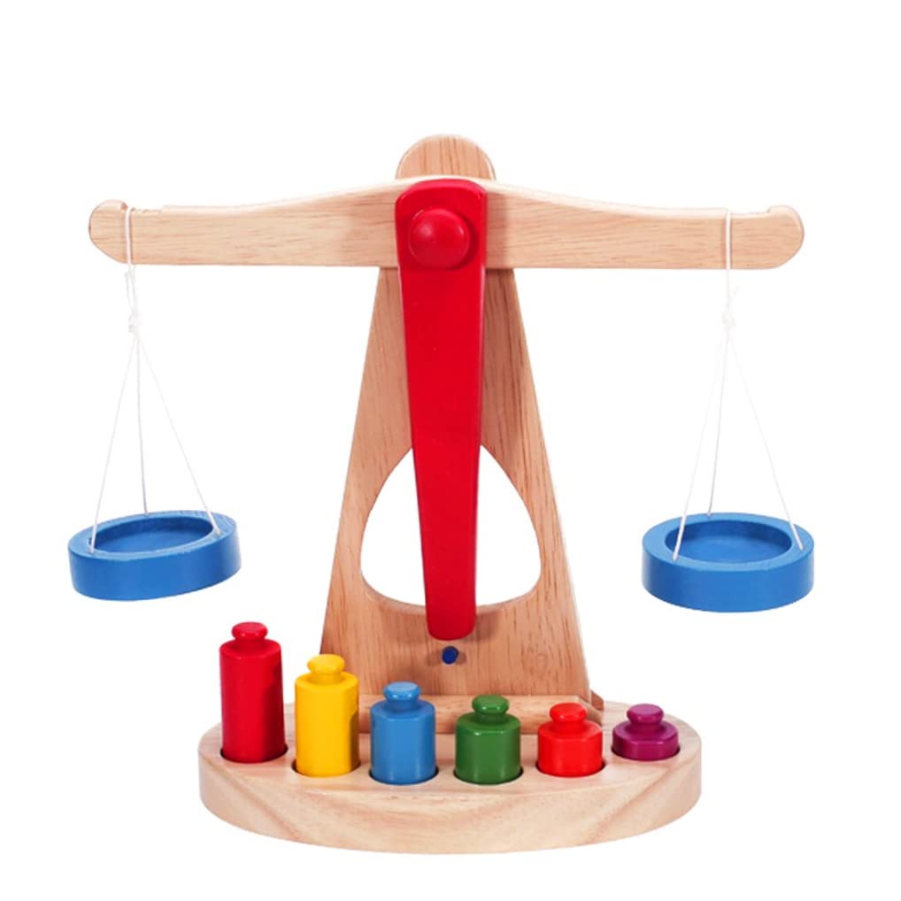 Nopeilvi Wooden Scale Toy Math Learning Weighing Scale Kid Educational Tools With 6 Weights
