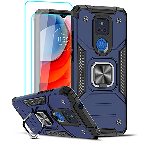 LeYi Compatible with Moto G Play 2021 Case, Motorola G Play Case with [2 x Tempered Glass Screen Protector], [Military-Grade] Phone Case Cover with Ring Kickstand for Motorola G Play 2021, Blue