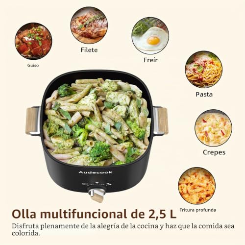 Miniatura 2 de Audecook Olla Eléctrica, 2.5l Portátil Mini Antiadherente Multicooker Para 1-3 Personas, Perfecto Para Ramen Fideos Pasta Sopa Huevo Avena Negro