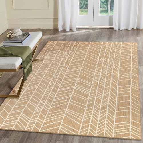 Liora Manne Carmel Low Profile Easy Care Indoor/Outdoor Woven Rug-Transitional, Geometric, Decorative, Contemporary, Chevron Sand 3'3" x 4'11"