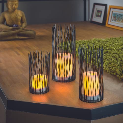 technik@all Lot de 3 lampes de table et de décoration en métal « Simbas » avec bougies, à piles, avec fonction minuterie