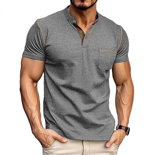 Mens Casual Henley Shirts Short/Long Sleeve Button Classic Tees Tops Fashion Lightweight Stylish T-Shirts with Pocket