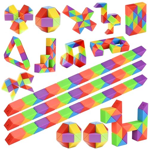 GOLDGE 15 paquetes de mini serpiente mágica de colores, 24 bloques Twistable arco iris cubo rompecabezas, gadgets cumpleaños para niños, creativos regalos de fin de fiesta de cumpleaños.