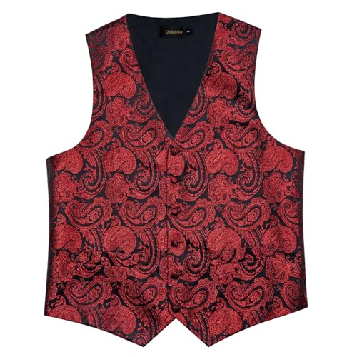 Image of DiBanGu Mens Vest and Tie Set Formal Paisley Waistcoat and Necktie Pocket Square Cufflinks Silk Suit Vest for Tuxedo Wedding