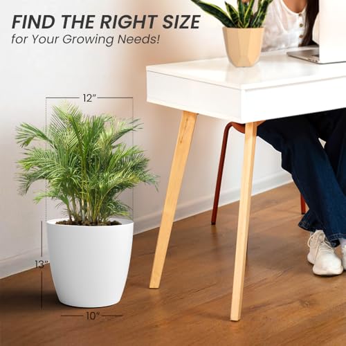 Image of YUCCABE ITALIA SHERA Stella 12 Inch Plastic Plant Pot for Home Decor Indoor Plant Pots for Living Room Plastic Flower Pot for Garden (White, 12 INCH - 4 Pcs)