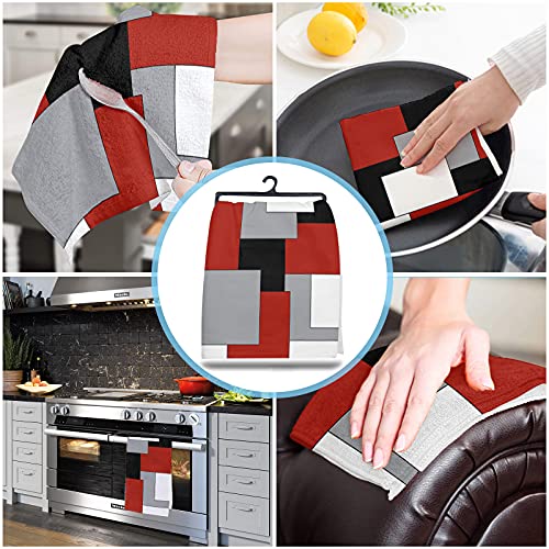 Image of Geo Kitchen Towels,White Grey Black Red Abstract Irregular Geometric 16x28 Inches Soft Kitchen Dish Cloth,Cotton Tea Towels /Bar Towels /Hand Towels,(4 Pack)