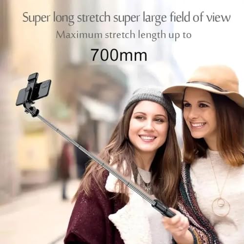 Image of Bouncefit R1S Extendable Selfie Stick with Wireless Bluetooth Remote and Tripod Stand, Rechargable LED Light, Compatible with iPhone /OnePlus /Samsung /Oppo /Vivo /Xiaomi and All Phones (70Cm)