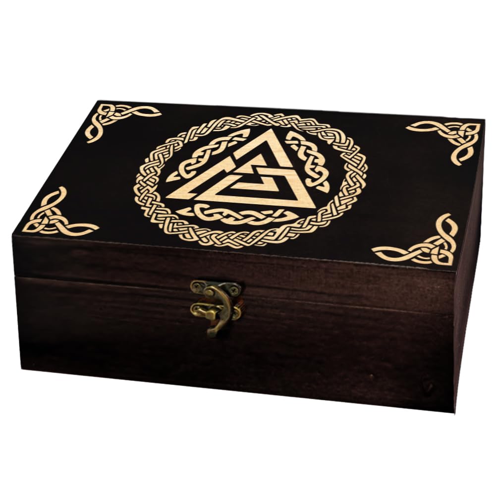 arricraft Knot Valknut Rectangle Divination Wood Storage Box with Lid