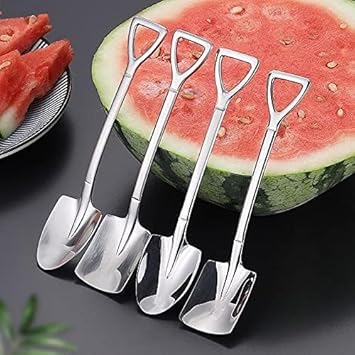 SHOPVILLA Stainless Steel Shovel Dessert Spoons, Reusable Small Spoon for Tea, Ice-Cream | Ideal for Home Kitchen Party Restaurant Supplies (Set of 6 Pcs)