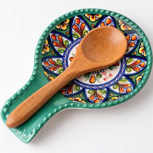 Image of Spoon Rest for Stove Top, 7.7 inchCeramic Spoon Holder for Countertop | Large Spatula Rest for Kitchen Counter Decor, Heat-Resistant Cooking Utensil Rest for Tongs, Dishwasher Safe, Bohemian Style