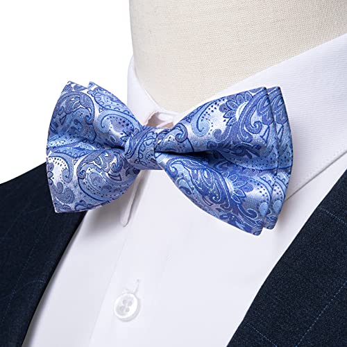 Image of DiBanGu Paisley Pre-Tied Bow Ties for Men Silk Adjustable Bowtie and Pocket Square Cufflinks for Wedding Party