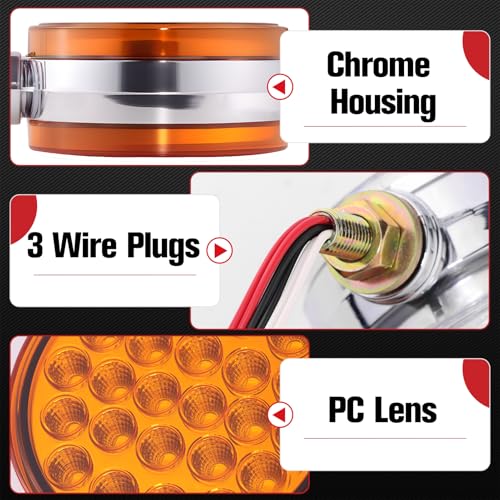 Image of 2PCS 48 LEDs Round Double Face Fender Turn Signal Lights (Amber+Amber（Amber Lens）)