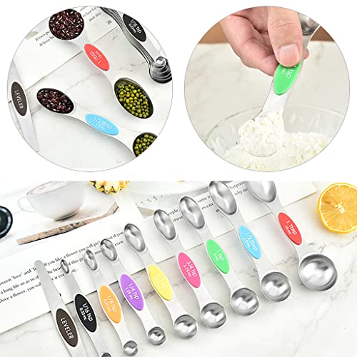 Set Of 9 Magnetic Measuring Spoons, Stainless Steel, Double-Headed Spoons, For Measuring Dry And Liquid Ingredients, Stackable Soup Spoons, Tea Spoons, Kitchen Tools (Color) #TOP4