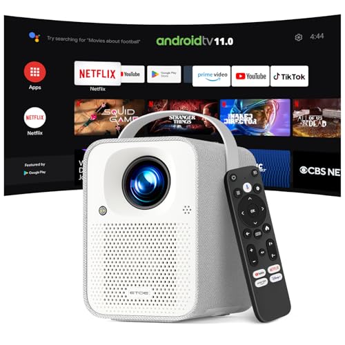 ETOE Portable Projector - Native 1080P, 500 ANSI Lumens, Android TV 14.0, Netflix & Disney+ Certified, Dolby Audio, Auto Focus & Keystone Correction,2 * 5W speaker, Quiet Operation