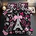 llyxsesty Eiffel Tower Comforter Set Queen Size,Eiffel Tower Bedding Set for Girls, Pink and Black Paris Themed Comforter Bedroom Decor,Paris Quilt French Style Romantic Bedding