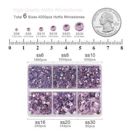 Image of BEADSLAND Hotfix Rhinestones, 4000 PCS Pink Rhinestones for Clothes Crafts Mixed 6 Sizes with Wax Pencil and Tweezers Kit, SS6-SS30, Light Pink