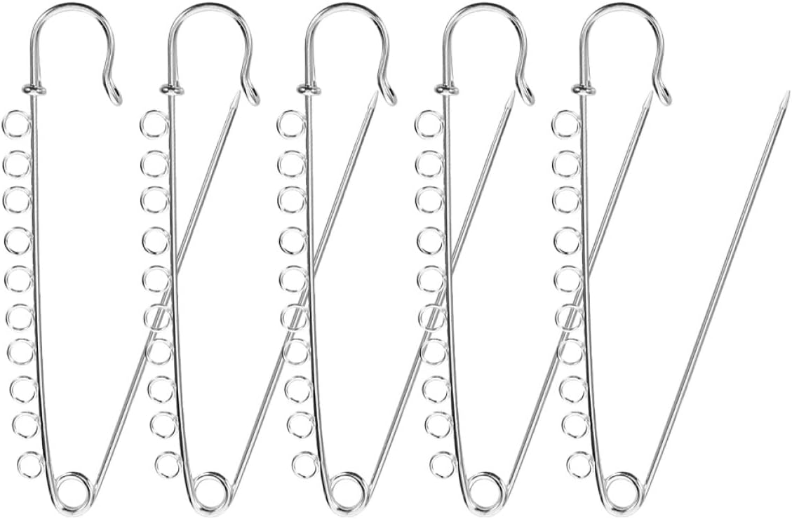 jojofuny 5pcs Silver Large Safety Pins with 10 Loops 9cm Quilting Pins for Women’s Jewelry Accessories and DIY Sewing Crafts