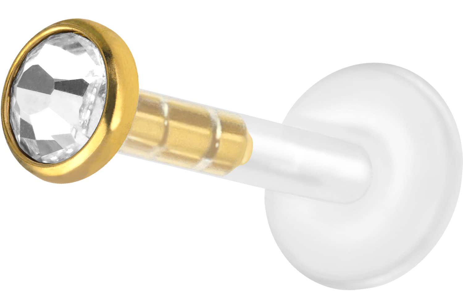 PIERCINGLINEPiercing Labret Bioplast con Sistema Plug-in - Stud de Cristal de Acero Quirúrgico - Piercing Nariz Oreja Labio - 4 Colores y Tamaños