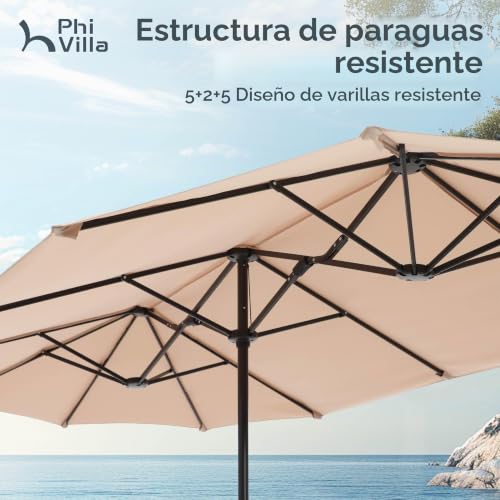 Parasol grande 200 x 380 cm PHI VILLA sombrilla rectangular jardin proteccion UV 4