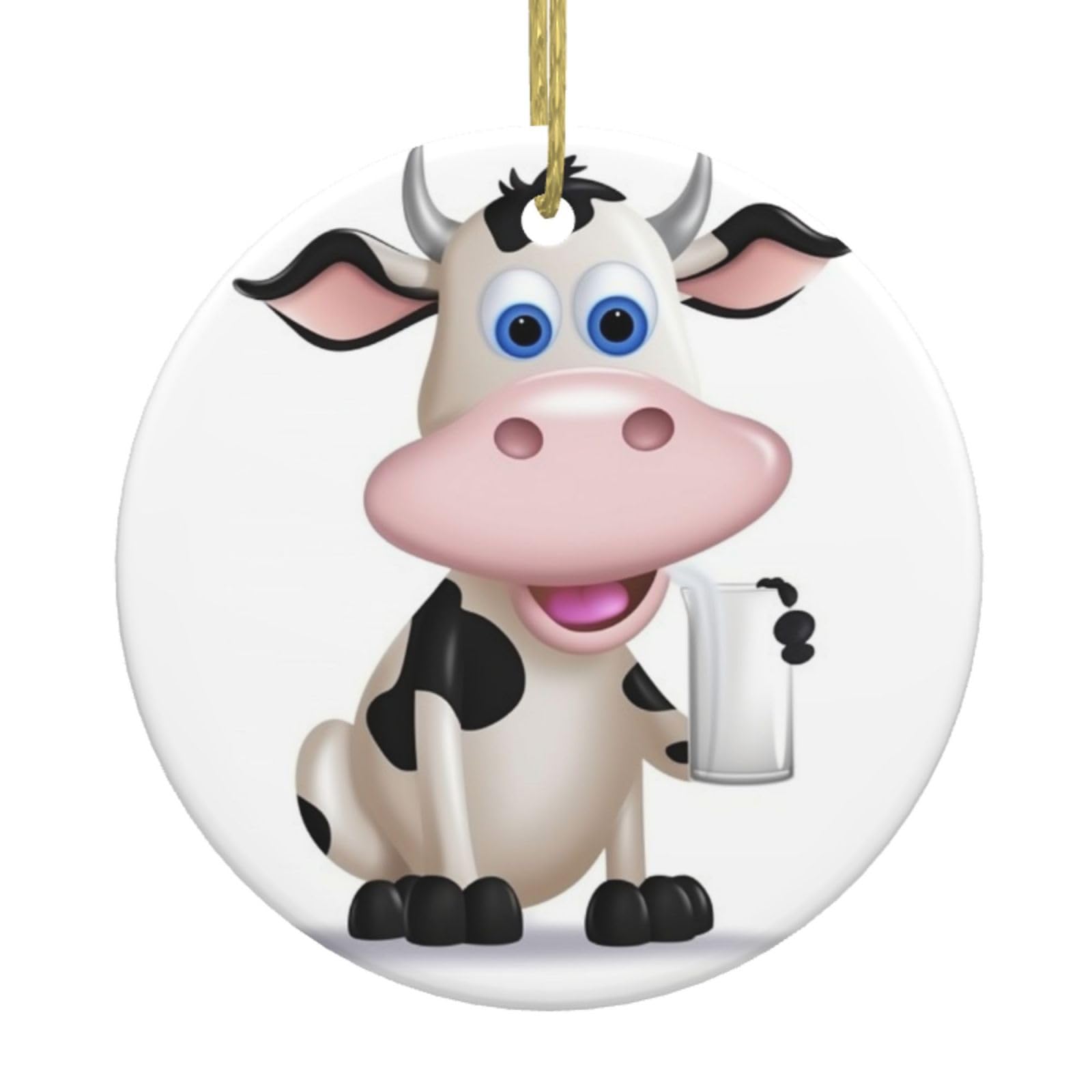 Fodpand Women's White Cartoon Milk Cow Christmas Ornaments 2025, Gift Exchange For Men, Collectible Ceramic Ornament Round Hanging Ornaments For Christmas Tree Decoration