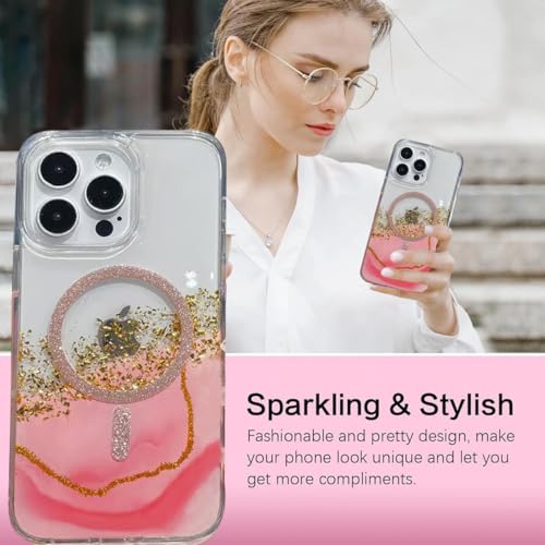 Image of mobistyle Compatible with iPhone 13 Pro | Magentic Glitter Gradian Elegant | Camera Lens Protection Back Cover Case for Women Girls iPhone 13 Pro (Pink)