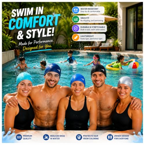 Image of Waterproof PU Swimming Cap for Men and Women | Adults Swimming Cap (Free Size, Not for Kids) (Aqua)