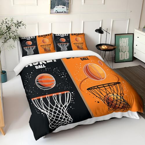 Housse de Couette Basket 240x220 cm Parure Lit Double Orange Coton Polyester Pas Cher