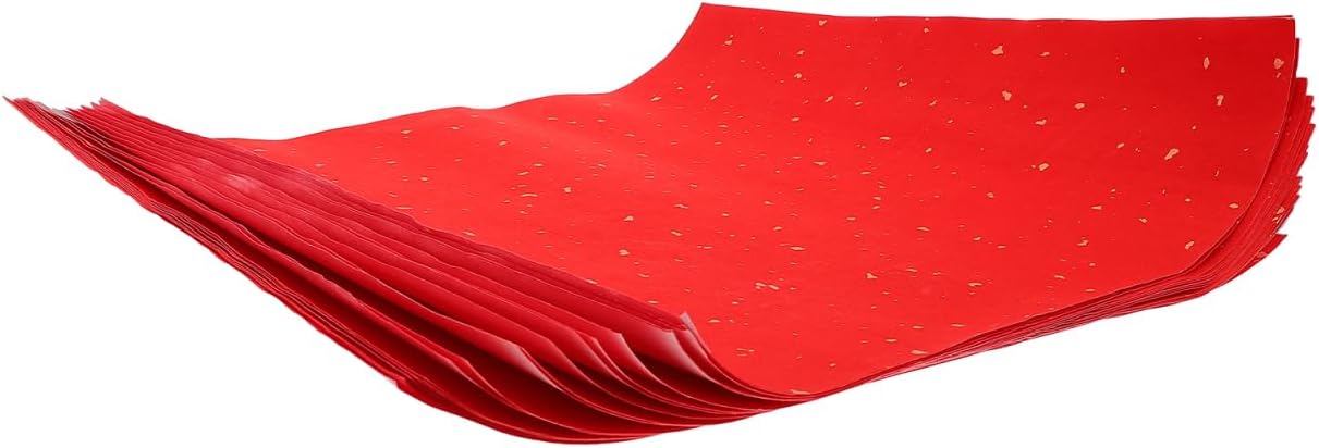 EXCEART 40 Sheets Red Xuan Paper Chinese Spring Festival Chunlian Duilian Paper Cut Chinese New Year Calligraphy Rice Red