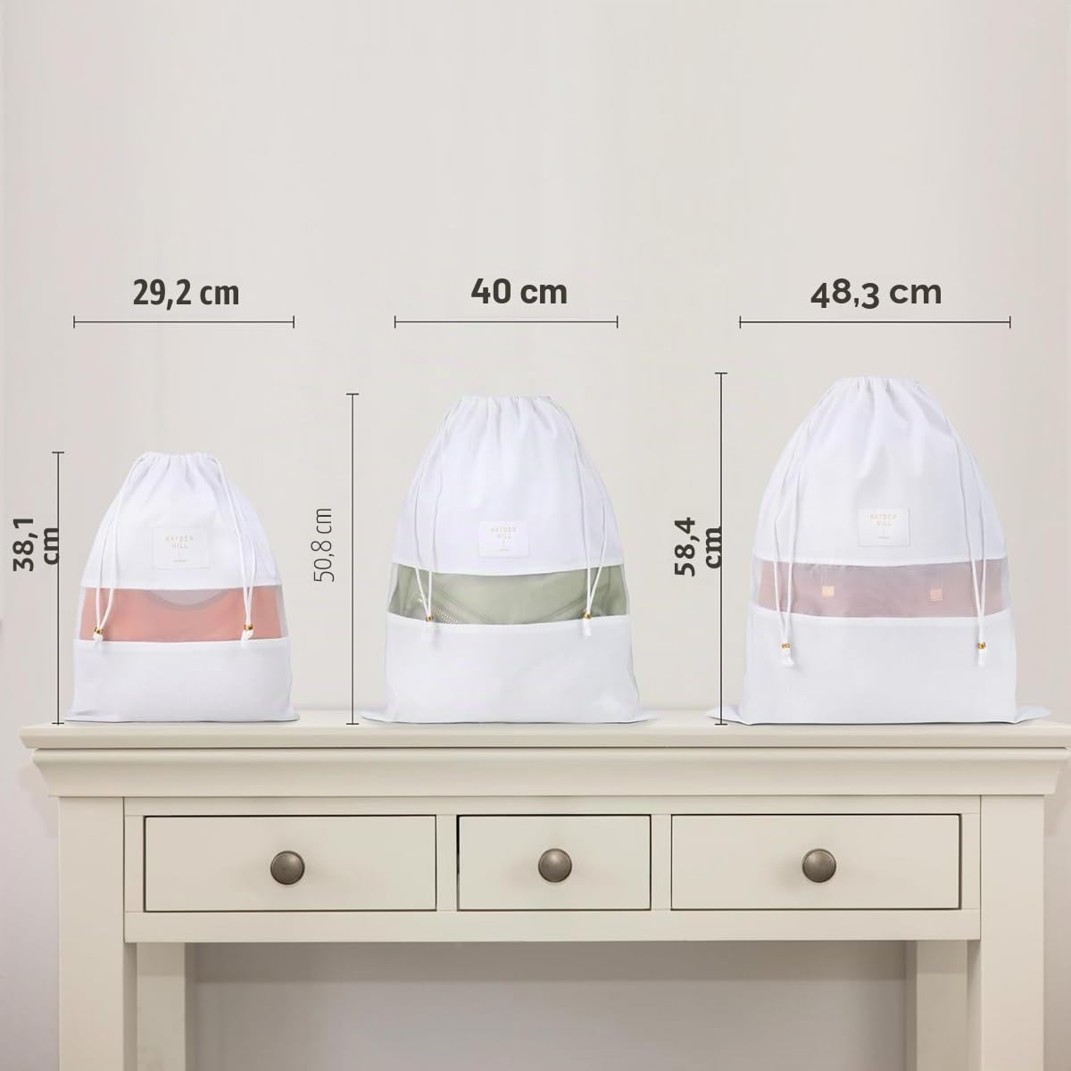 Hayden Hill Luxuriöse Staubbeutel aus Bio-Baumwolle für Handtaschen - 3er-Pack - Taschen Aufbewahrung von Handtaschen, Schuhen und Geldbörsen - Zertifiziert Klimaneutral (Gemischte Größen)