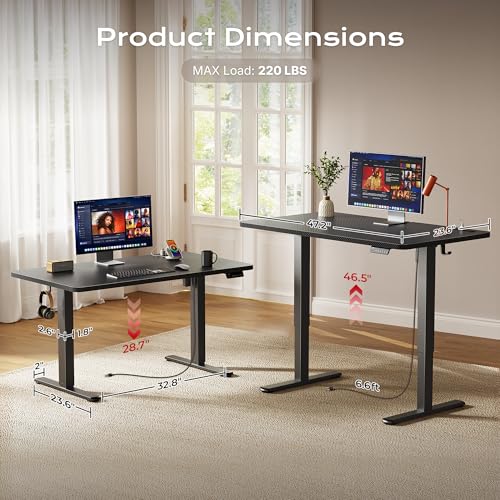 Image of Huuger Electric Standing Desk with Power Outlets and USB-C Port, 47 X 24 Inch Height Adjustable Desk, Sit Stand Desk for Home Office, Computer & Gaming Desk with 4 Presets, Carbon Black