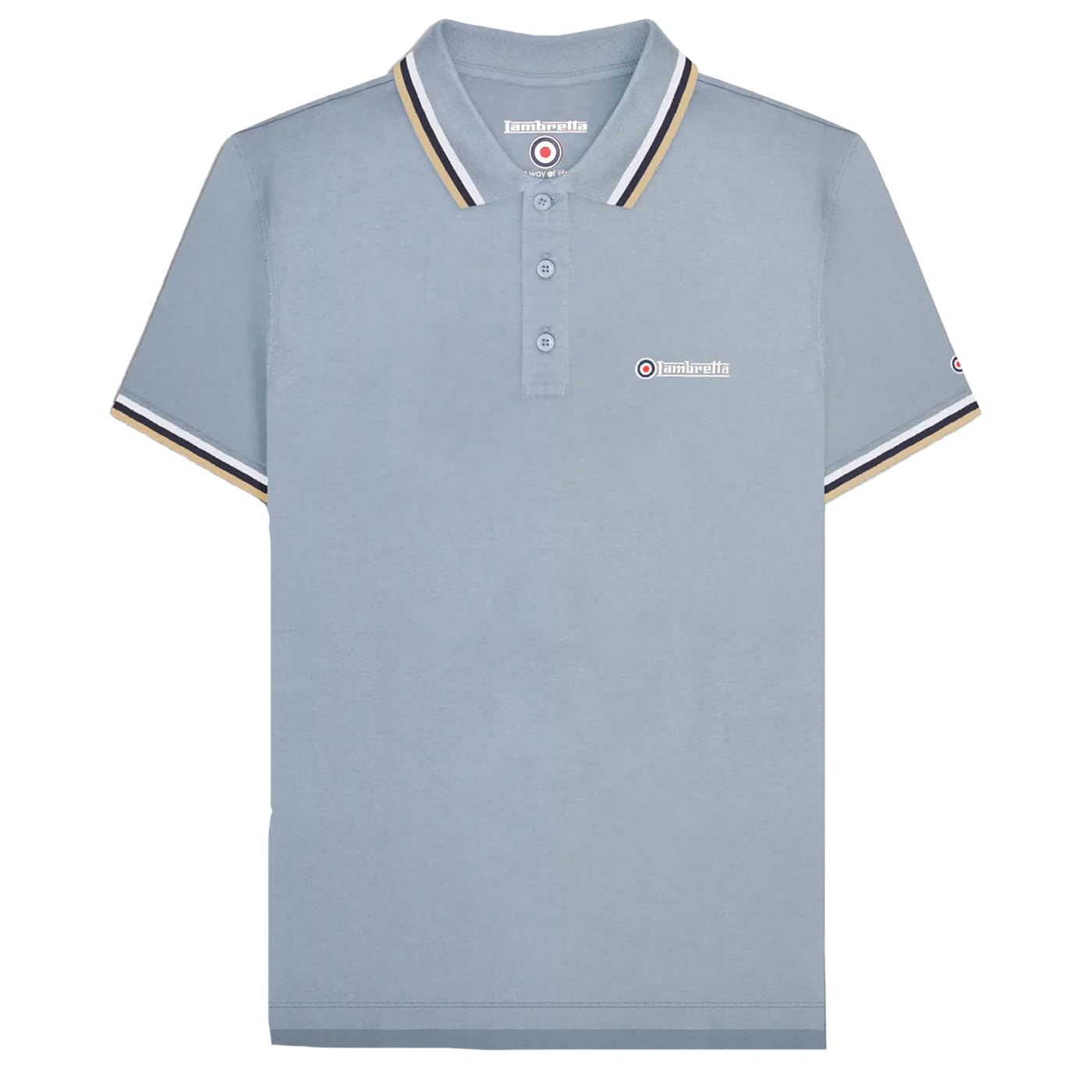 Lambretta Men's Dusky Blue/White/Navy/Cream Ss25 Triple Tipped Big & Tall Polo Shirt (3Xl) ()