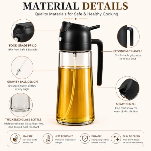 Image of SNMMIFER 2-in-1 Glass Oil Dispenser Bottle 500ml | Spray & Pour Oil Bottle for Kitchen | Food Grade Leakproof Olive Oil Sprayer | Cooking Oil Dispenser for Air Fryer, Cooking (1, OIL BOTTLE)