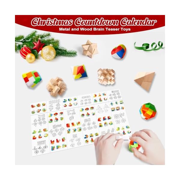 Calendrier de l'Avent 2024 Casse-Tête - 24 jours de Noël avec Casse-Têtes en Plastiques et en Bois, Puzzles 3D, Tests de QI et Jeux de Démêlage pour Enfants, Filles, Garçons, Adolescents et Homme 51DS0vdiNTL. SS600