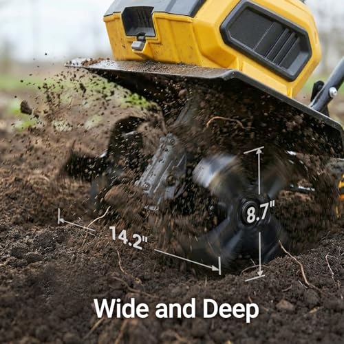 Image of 40V Brushless Cordless Tiller Cultivator Compatible with Dewalt 20V Battery(Tool Only), Electric Garden Tiller w /16 Steel Tines, 14.2 inch Tilling Width, 8.7 inch Depth, Safety Lock, Portable Rototiller