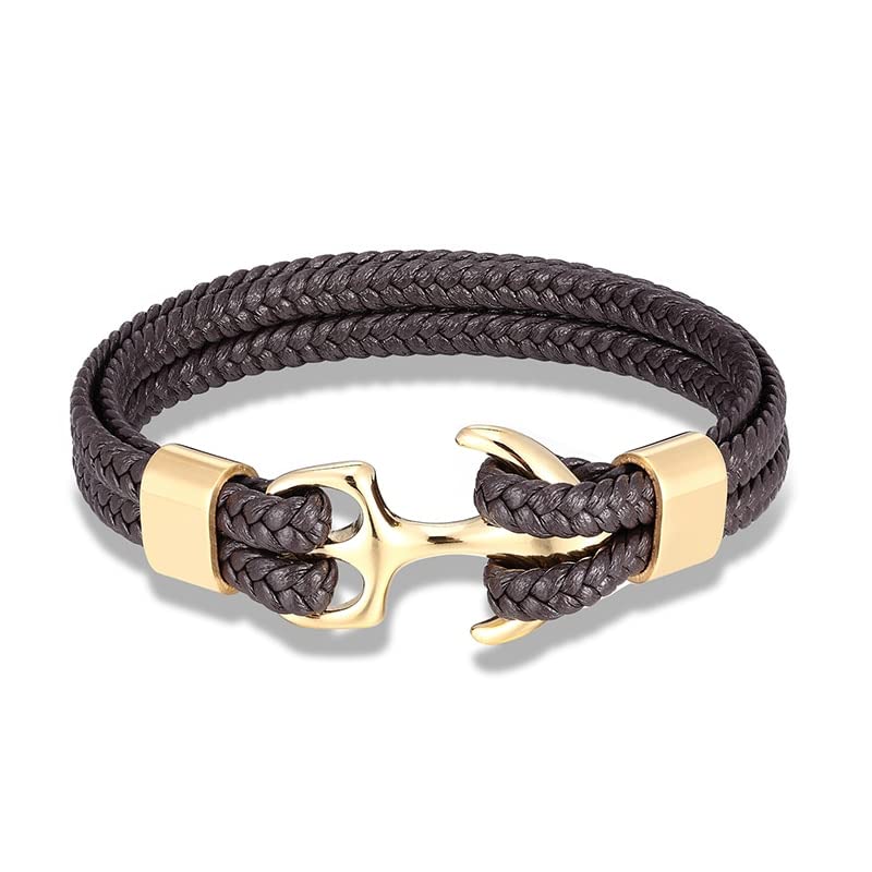 Amazon.com: Men Anchor Bracelet Women Leather Gold Stainless  display picture 1
