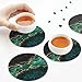 Green Gold Marble Coasters for Drinks Set of 6, Absorbent PU Leather Coaster for Coffee Table, Home Decor, Housewarming Gift for Women