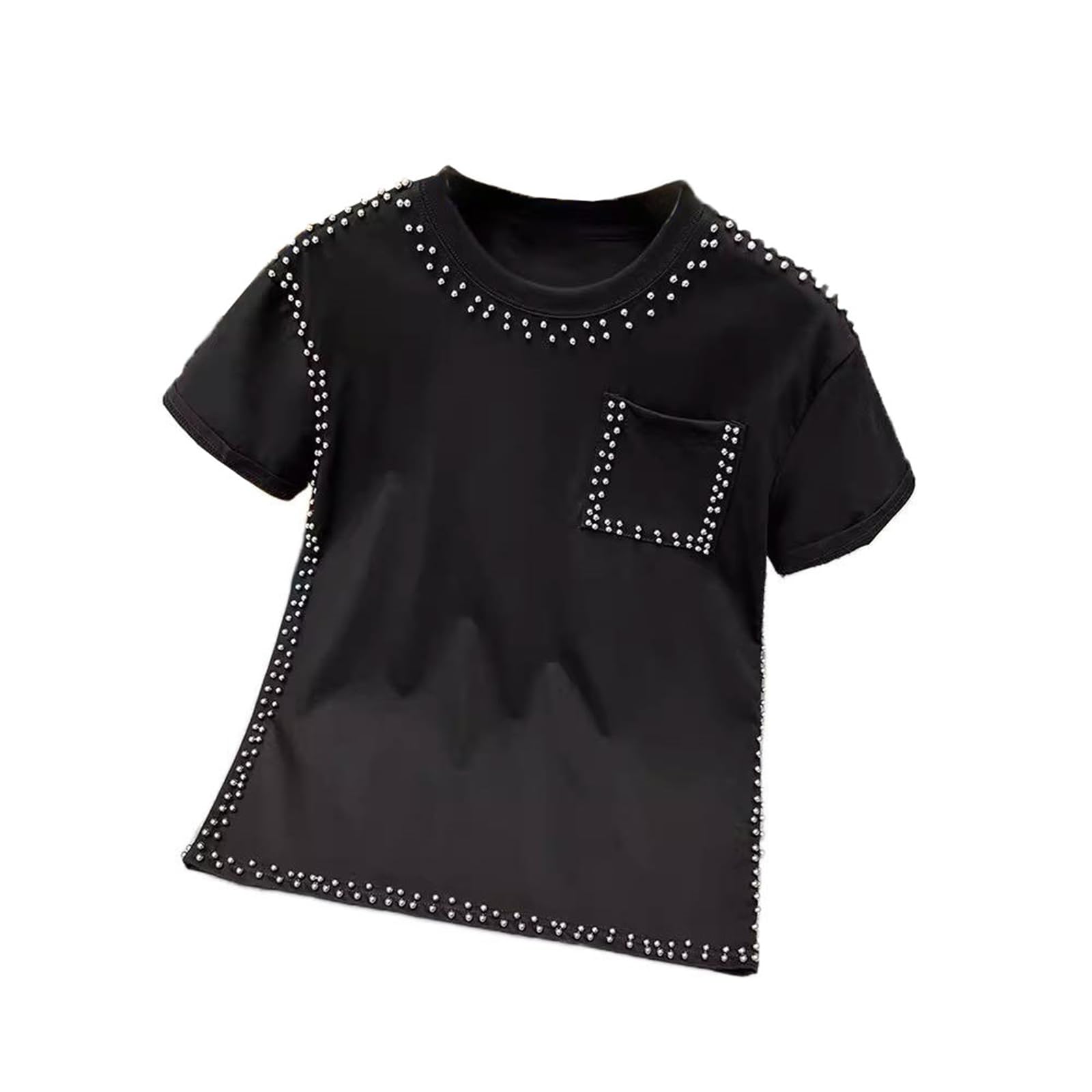 Mens T-Shirt Retro Studded Couple Style Cotton Tee Short Sleeved top for Men