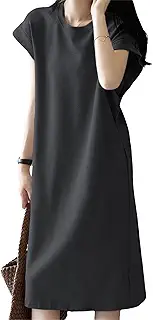 [MOWO] 【高見え×細見え】ワンピース レディース 春夏 【一枚だけOK・ゆったり体型カバー・すっきりとしたシルエット】 Tシャツワンピース カジュアル 着痩せ ドレス おしゃれ シンプル 通気性 薄手 無地 ミモレ丈