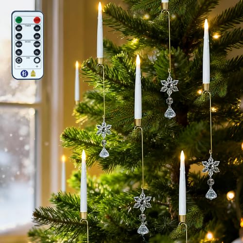 Bougies de Noël à LED à piles : bougies sans flamme blanche avec crochet pour cadeau