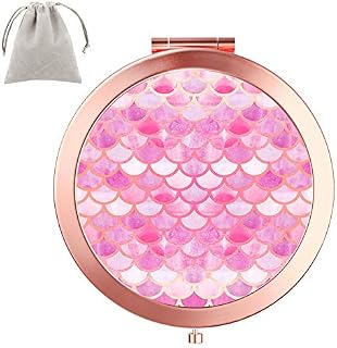Dynippy Compact Mirror Round Rose Gold Makeup Mirror Folding Mini Pocket Mirror Portable