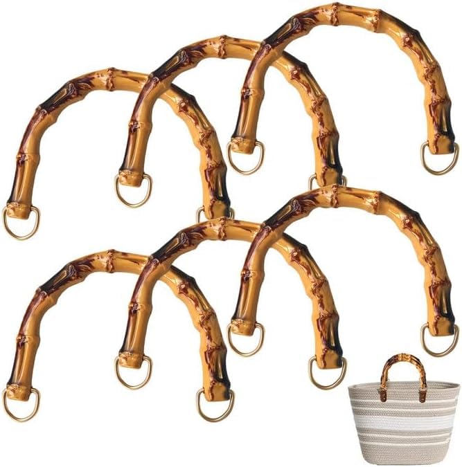 Jinsion 6 Pieces Bamboo U-Shape DIY Bag Handles for Crochet Handmade Bags