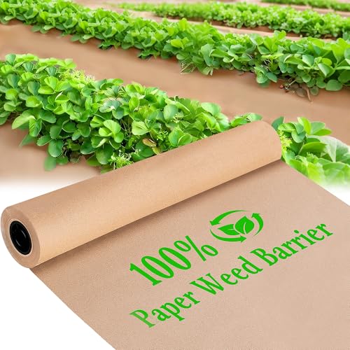 DECOHS 4 x 100 Ft Biodegradable Paper Weed Barrier- Heavy Duty Biodegradable Garden Bed Grass- Garden Paper Weed Control Barrier Weed Grass Blocker for Outdoor Garden Lawn