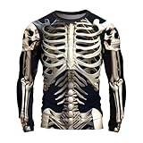 Mens Skeleton Shirt,3D Print Skeleton Shirts Men Halloween Costumes Shirts,Funny Skull Long Sleeve Unisex T-Shirt