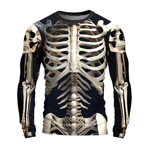 Mens Skeleton Shirt,3D Print Skeleton Shirts Men Halloween Costumes Shirts,Funny Skull Long Sleeve Unisex T-Shirt